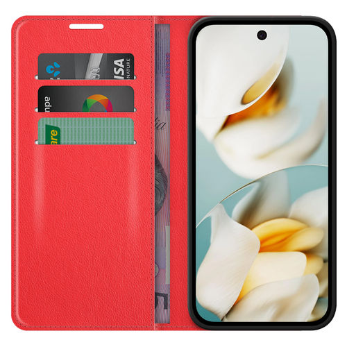 Leather Wallet Case & Card Holder Pouch for Google Pixel 9a - Red