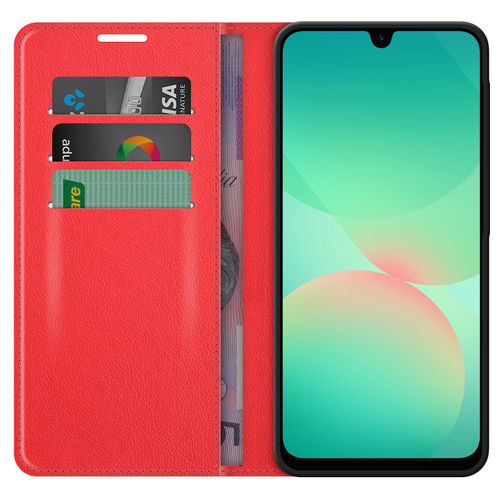 Leather Wallet Case & Card Holder Pouch for Samsung Galaxy A26 - Red