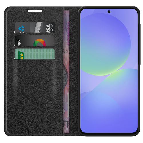 Leather Wallet Case & Card Holder Pouch for Samsung Galaxy A36 / A56 - Black