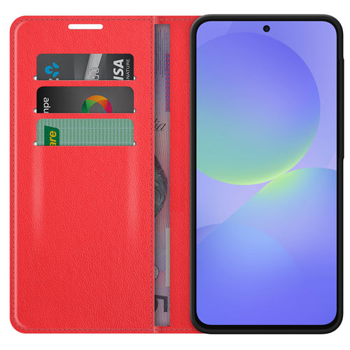 Leather Wallet Case & Card Holder Pouch for Samsung Galaxy A36 / A56 - Red