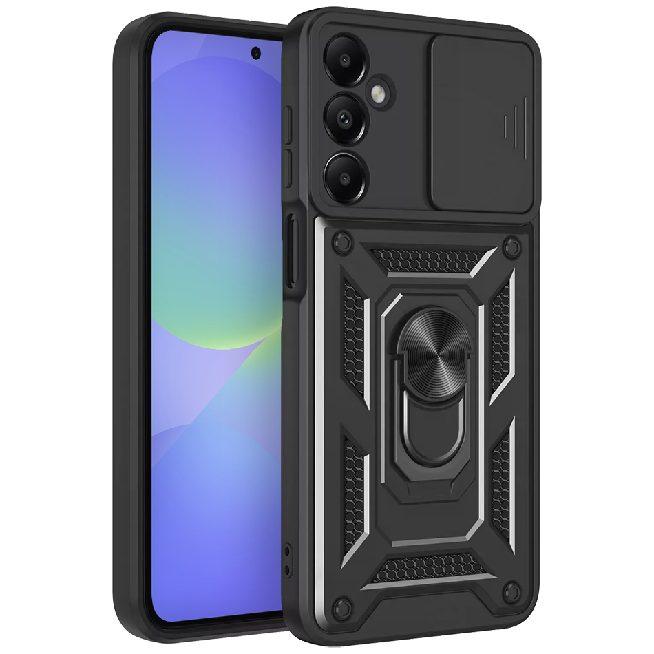 Heavy Duty Shockproof Case / Slide Camera Cover for Samsung Galaxy A36 - Black