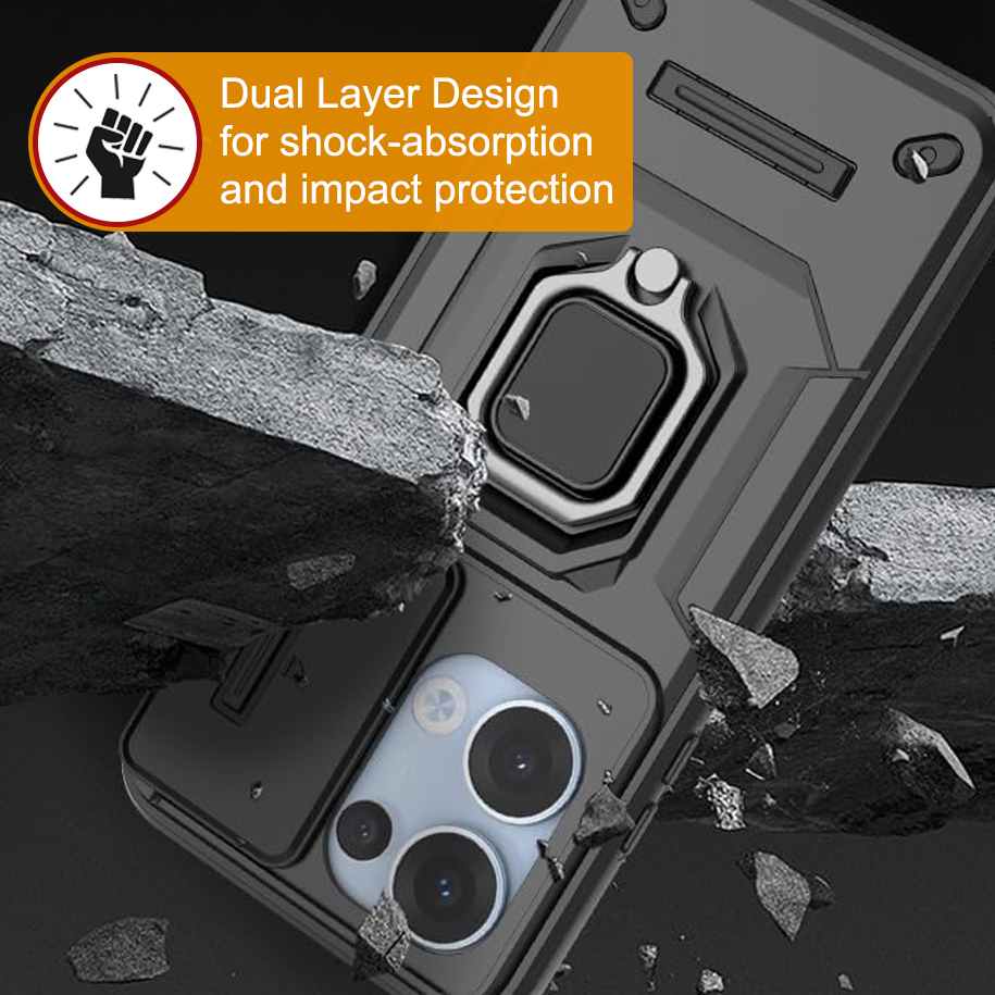 Heavy Duty Shockproof Case / Slide Camera Cover for Oppo Reno13 - Black