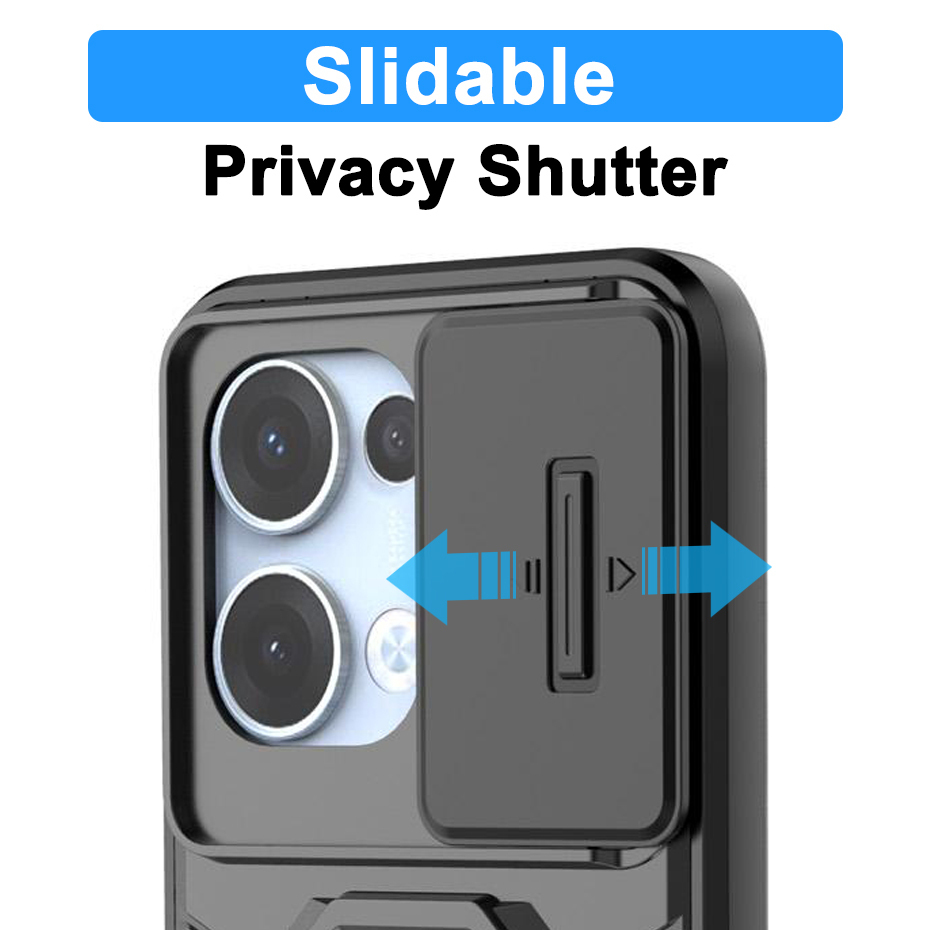 Heavy Duty Shockproof Case / Slide Camera Cover for Oppo Reno13 - Black