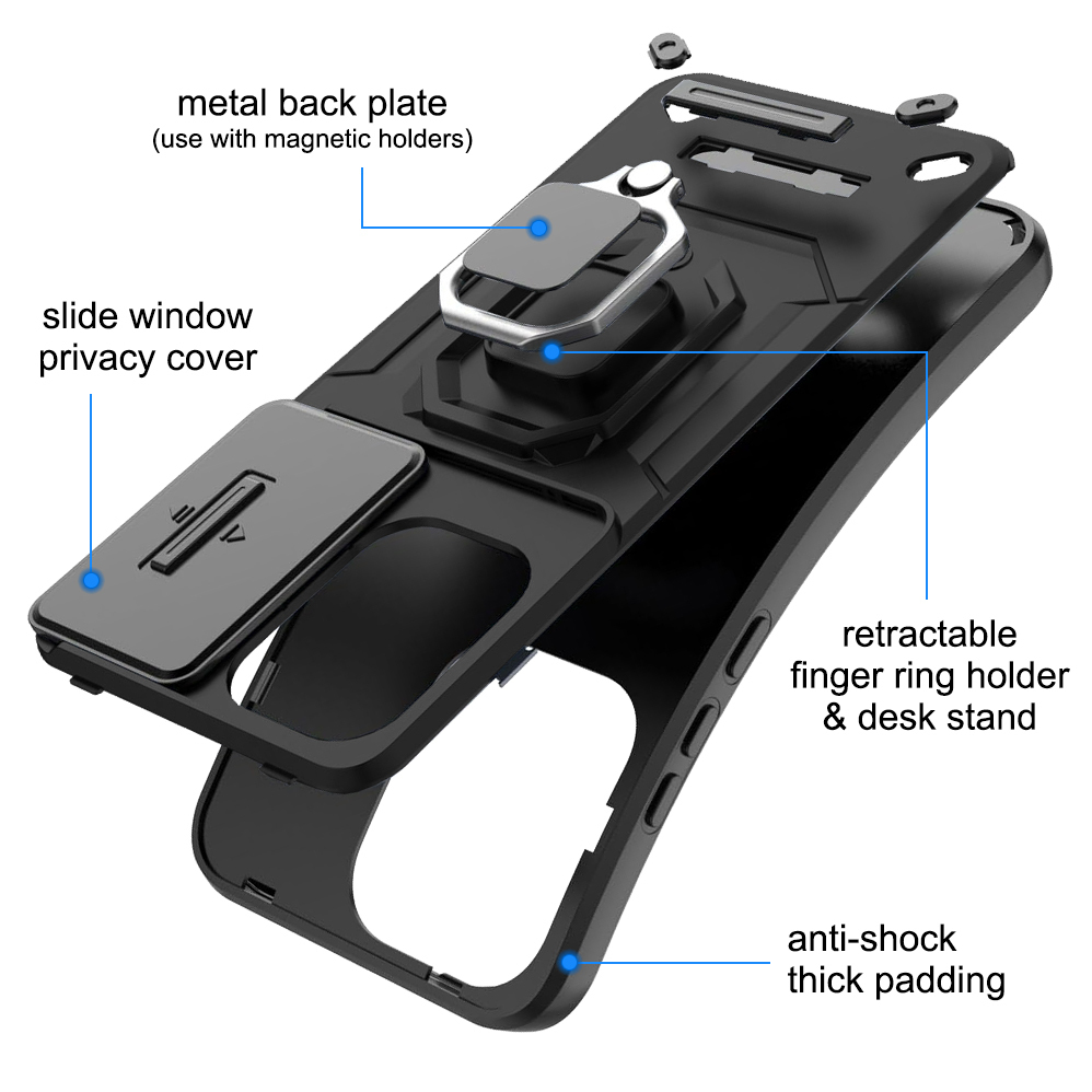 Heavy Duty Shockproof Case / Slide Camera Cover for Oppo Reno13 - Black