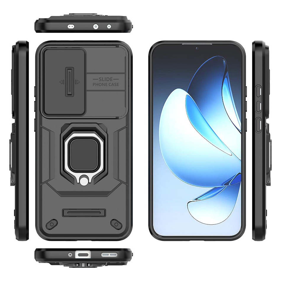 Heavy Duty Shockproof Case / Slide Camera Cover for Oppo Reno13 - Black