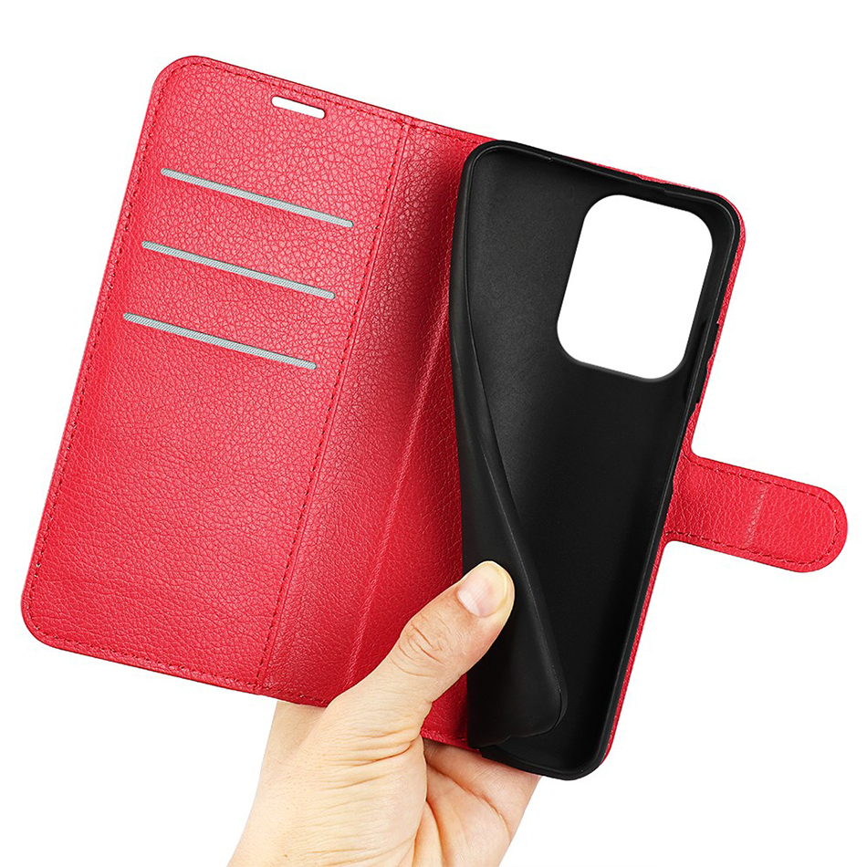 Leather Wallet Case & Card Holder Pouch for Oppo Reno13 - Red