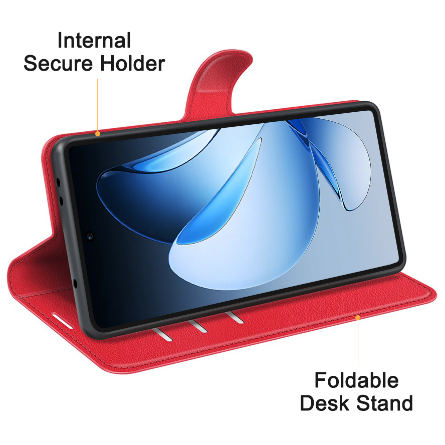 Leather Wallet Case & Card Holder Pouch for Oppo Reno13 - Red