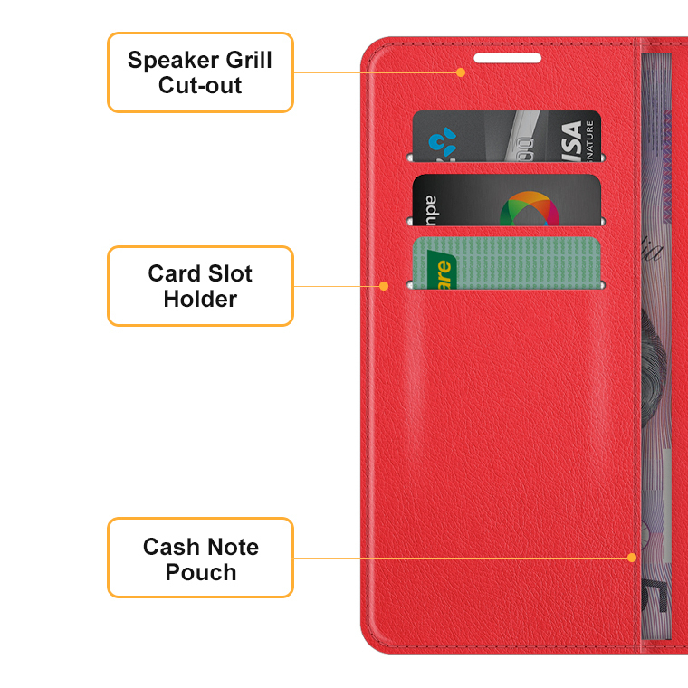 Leather Wallet Case & Card Holder Pouch for Oppo Reno13 - Red