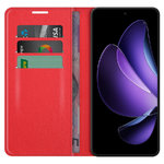 Leather Wallet Case & Card Holder Pouch for Oppo Reno13 F - Red