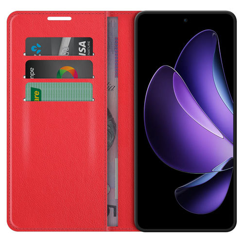 Leather Wallet Case & Card Holder Pouch for Oppo Reno13 F - Red