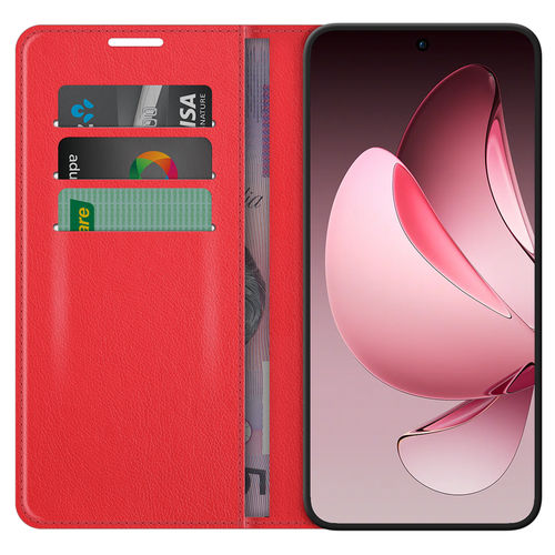 Leather Wallet Case & Card Holder Pouch for Oppo Reno13 Pro - Red