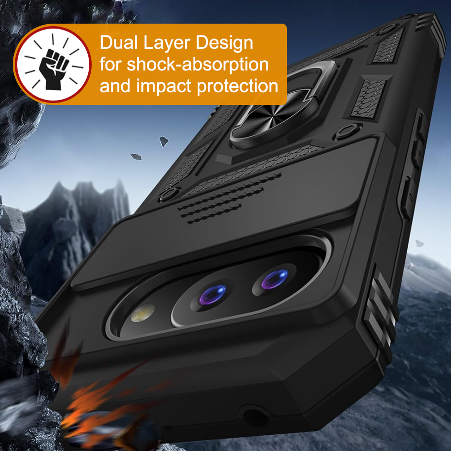 Heavy Duty Shockproof Case / Slide Camera Cover for Google Pixel 9a - Black