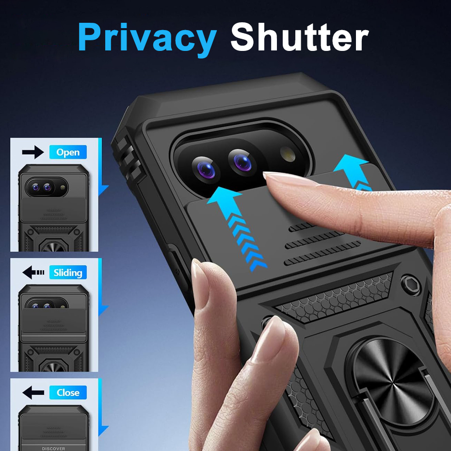 Heavy Duty Shockproof Case / Slide Camera Cover for Google Pixel 9a - Black