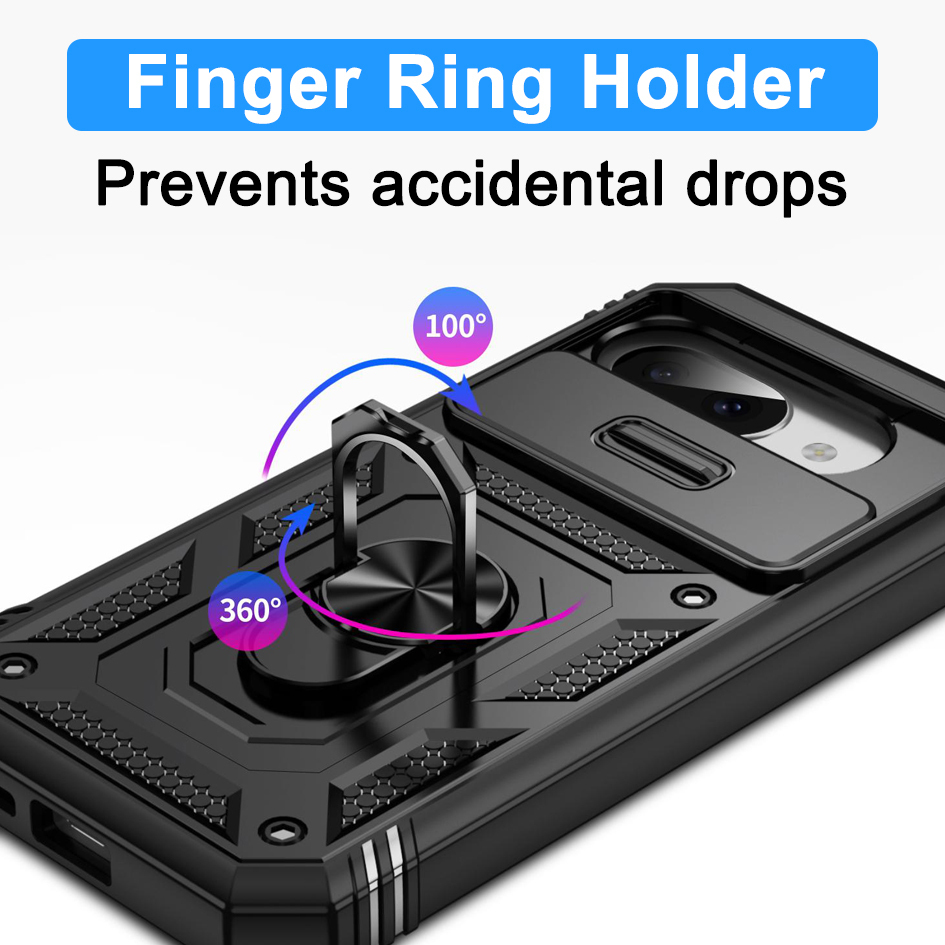 Heavy Duty Shockproof Case / Slide Camera Cover for Google Pixel 9a - Black