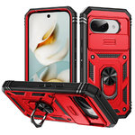 Heavy Duty Shockproof Case / Slide Camera Cover for Google Pixel 9a - Red