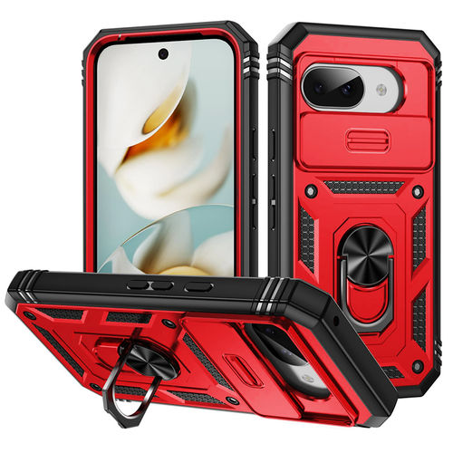 Heavy Duty Shockproof Case / Slide Camera Cover for Google Pixel 9a - Red