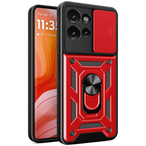 Heavy Duty Shockproof Case / Slide Camera Cover for Motorola Edge 50 - Red