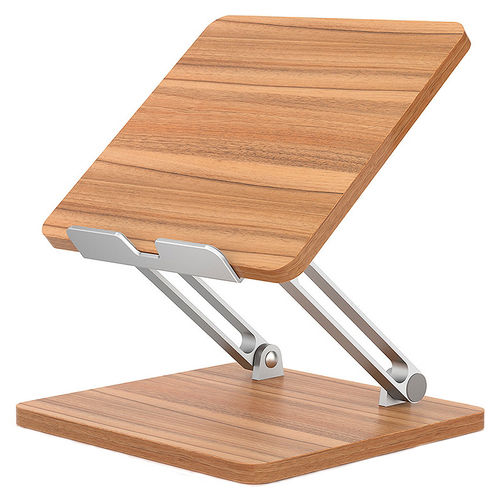 (Z-Fold) Adjustable Wooden / Foldable Desktop Stand for Tablet / Laptop - Honey Walnut
