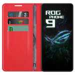 Leather Wallet Case & Card Holder Pouch for Asus ROG Phone 9 / 9 Pro - Red