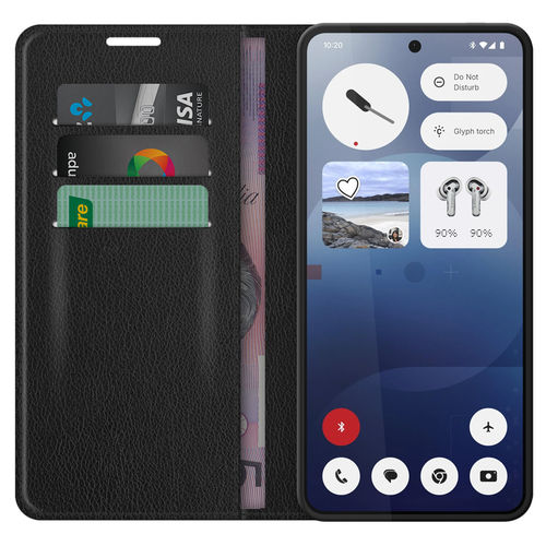 Leather Wallet Case & Card Holder Pouch for Nothing Phone (3a) - Black