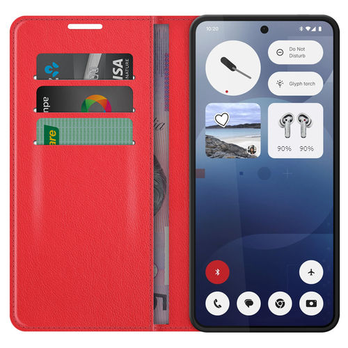 Leather Wallet Case & Card Holder Pouch for Nothing Phone (3a) - Red