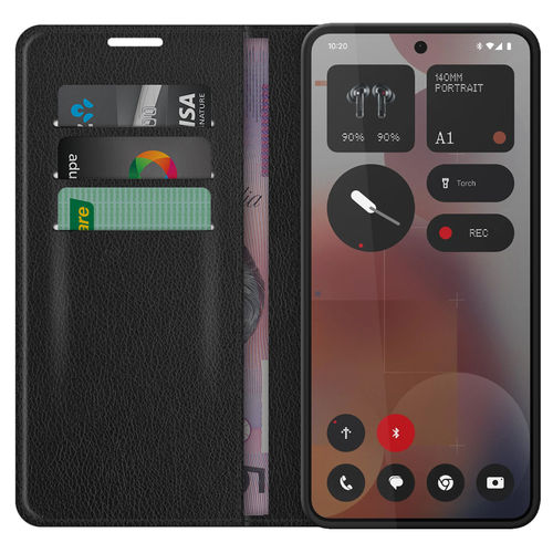 Leather Wallet Case & Card Holder Pouch for Nothing Phone (3a) Pro - Black
