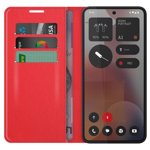 Leather Wallet Case & Card Holder Pouch for Nothing Phone (3a) Pro - Red