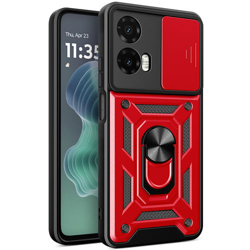 Heavy Duty Shockproof Case / Slide Camera Cover for Motorola Moto G35 - Red