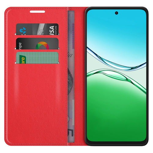 Leather Wallet Case & Card Holder Pouch for Oppo A5 Pro 5G - Red