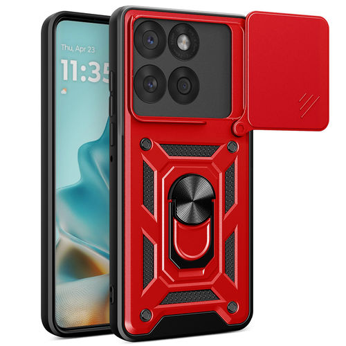 Heavy Duty Shockproof Case / Slide Camera Cover for Motorola Edge 60 Fusion - Red