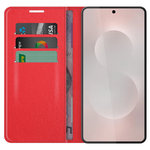Leather Wallet Case & Card Holder Pouch for Samsung Galaxy S25 Edge - Red