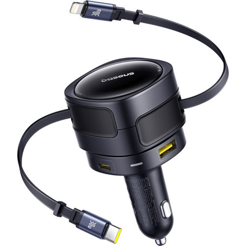 Baseus Enjoyment Max (90W) Car Charger / Retractable USB Type-C / Lightning Cable