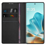 Leather Wallet Case & Card Holder Pouch for Motorola Edge 60 Fusion - Black
