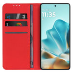 Leather Wallet Case & Card Holder Pouch for Motorola Edge 60 Fusion - Red