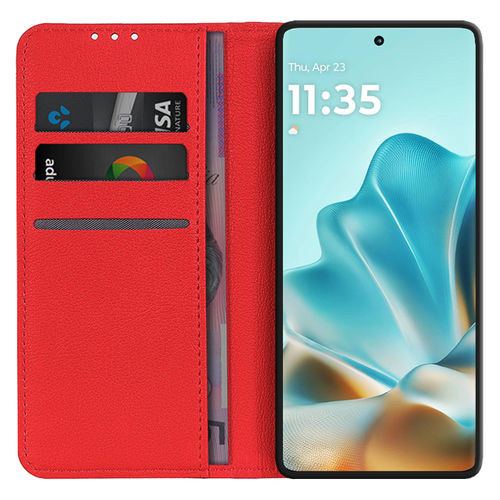 Leather Wallet Case & Card Holder Pouch for Motorola Edge 60 Fusion - Red