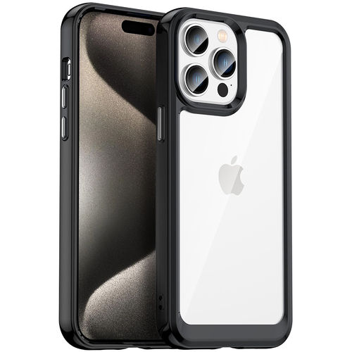 Hybrid Acrylic Tough Shockproof Case for Apple iPhone 15 Pro Max - Black (Frame)