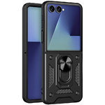 Slim Armour Shockproof Case / Finger Ring Stand for Samsung Galaxy Z Flip7 - Black