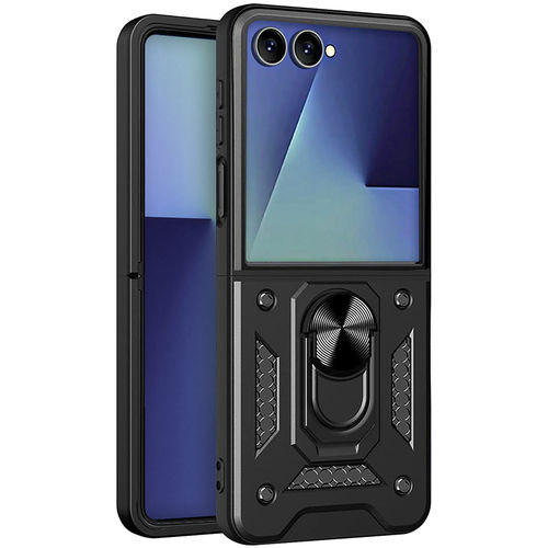 Slim Armour Shockproof Case / Finger Ring Stand for Samsung Galaxy Z Flip7 - Black