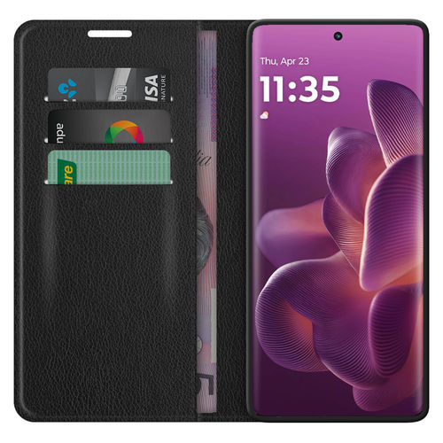 Leather Wallet Case & Card Holder Pouch for Motorola Edge 60 / 60 Pro - Black