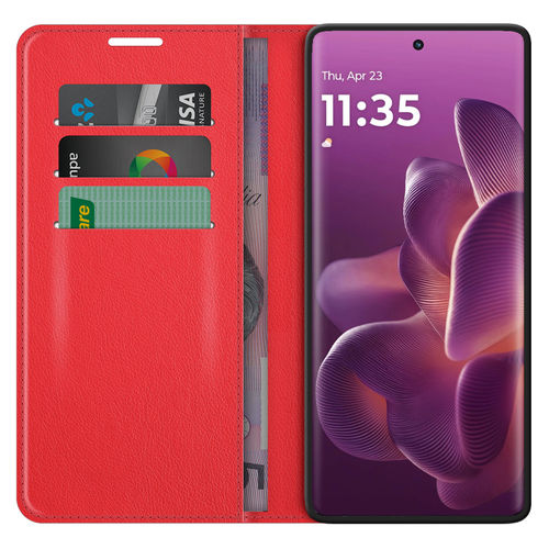 Leather Wallet Case & Card Holder Pouch for Motorola Edge 60 / 60 Pro - Red