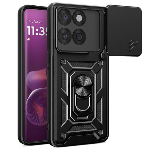 Heavy Duty Shockproof Case / Slide Camera Cover for Motorola Edge 60 Pro - Black