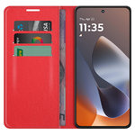Leather Wallet Case & Card Holder Pouch for Motorola Moto G86 Power - Red