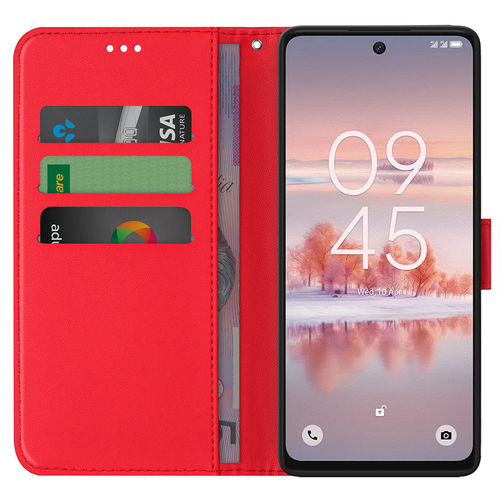 Leather Wallet Case & Card Holder Pouch for TCL 60 SE NxtPaper 5G - Red