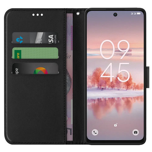 Leather Wallet Case & Card Holder Pouch for TCL 60 SE NxtPaper 5G - Black