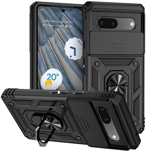 Heavy Duty Shockproof Case / Slide Camera Cover for Google Pixel 7a - Black