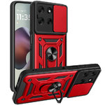 Heavy Duty Shockproof Case / Slide Camera Cover for Motorola Moto G56 - Red
