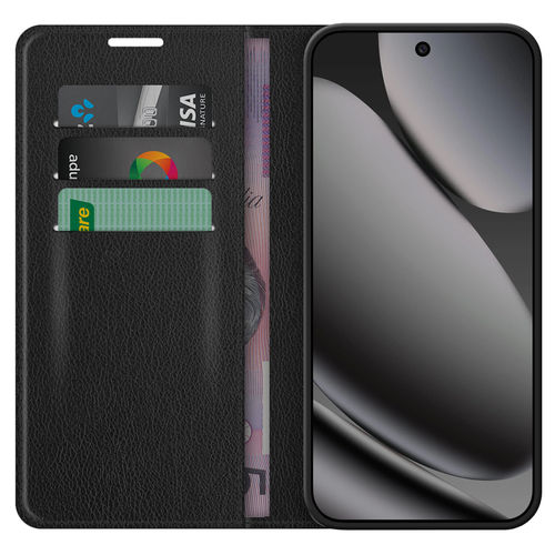 Leather Wallet Case & Card Holder Pouch for Google Pixel 10 Pro XL - Black