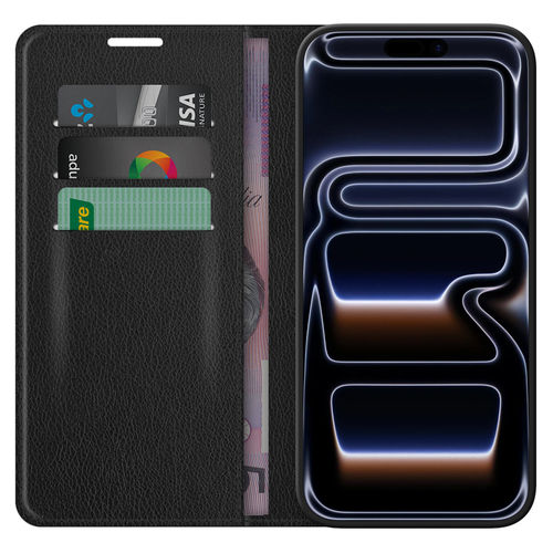 Leather Wallet Case & Card Holder Pouch for Apple iPhone 17 Pro Max - Black