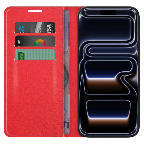 Leather Wallet Case & Card Holder Pouch for Apple iPhone 17 Pro Max - Red