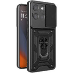 Heavy Duty Shockproof Case / Slide Camera Cover for Motorola Moto G86 Power - Black